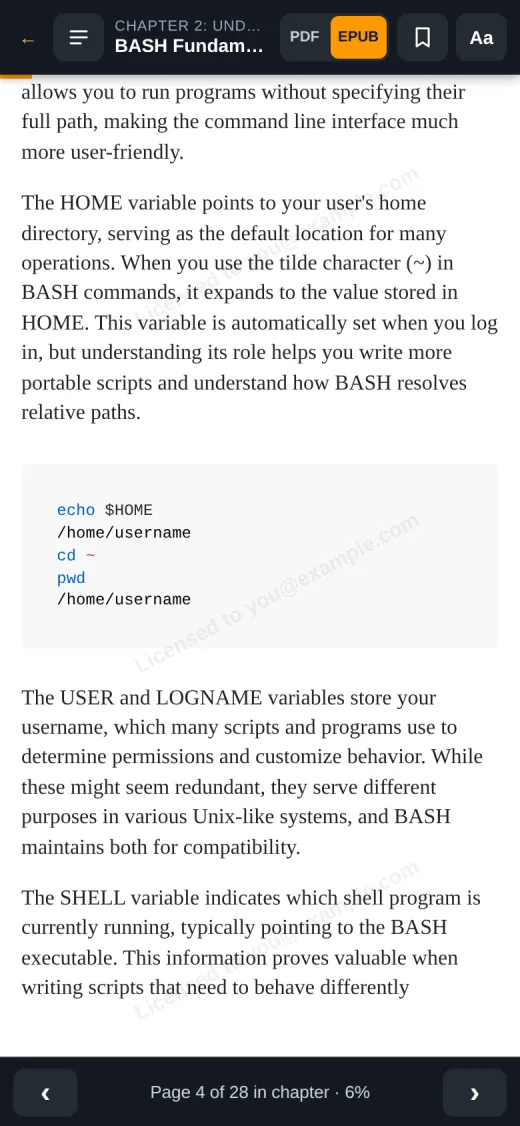 EPUB on a phone in the light theme, showing a code example