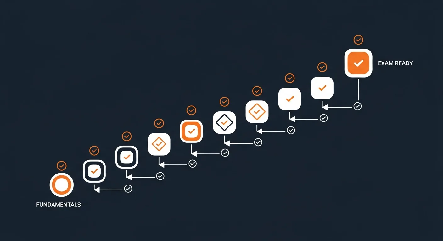 Twelve-step learning roadmap from networking fundamentals to exam ready