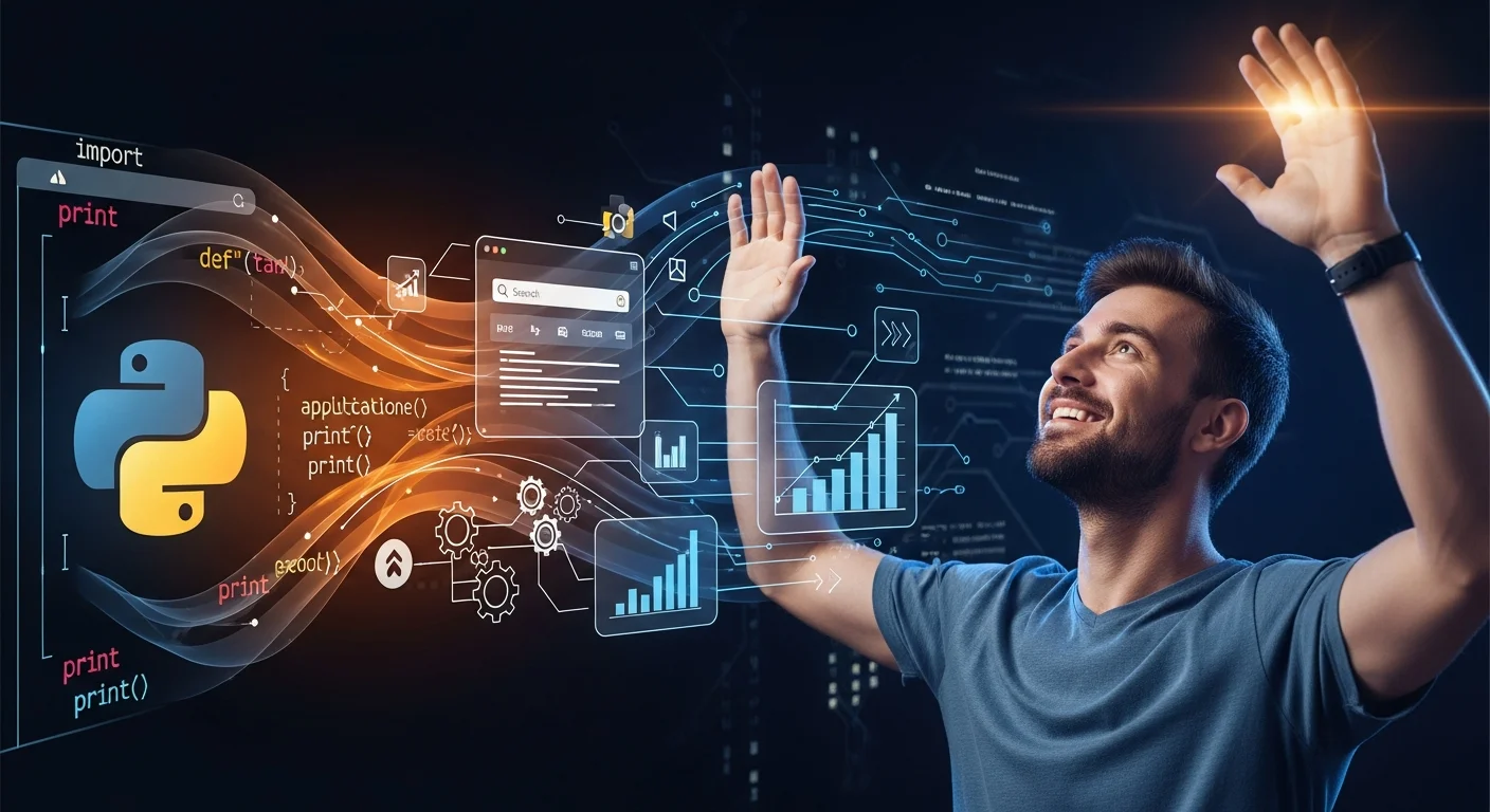 Developer building first Python project — from code to real-world applications