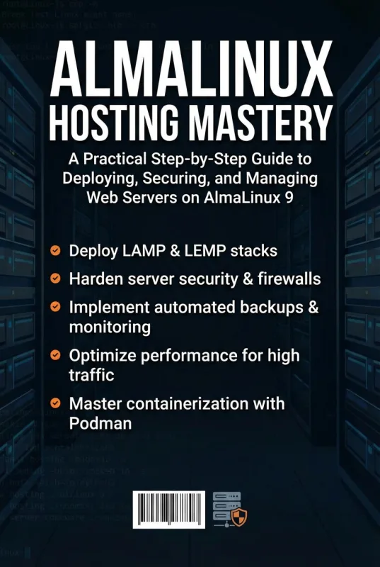 AlmaLinux Hosting Mastery ebook back cover