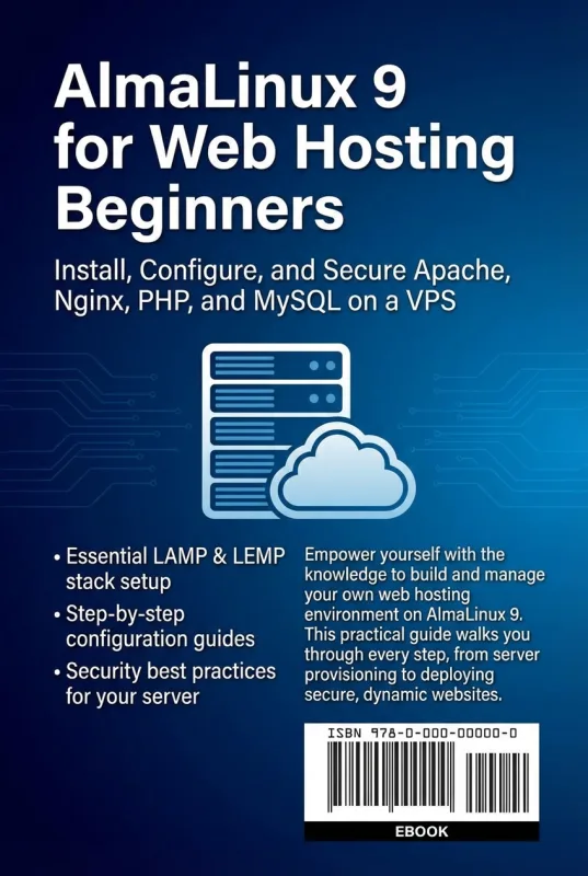 AlmaLinux 9 for Web Hosting Beginners back cover