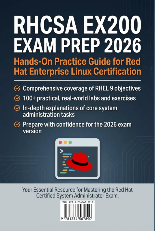 RHCSA EX200 Exam Prep 2026 ebook back cover