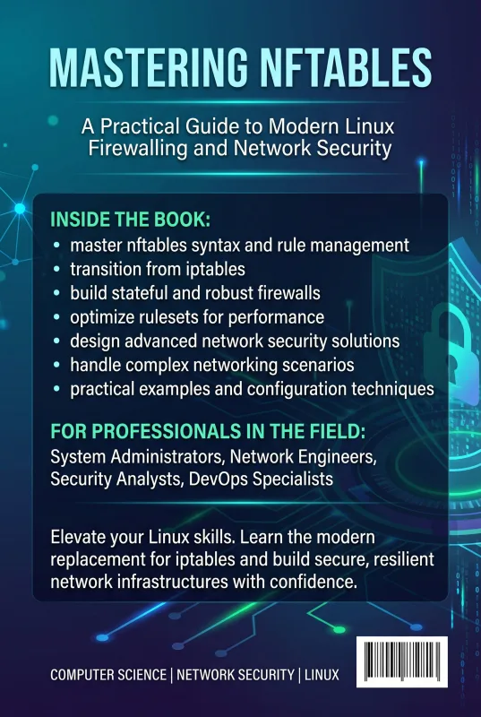 Mastering nftables: A Practical Guide to Modern Linux Firewalling and Network Security ebook back cover