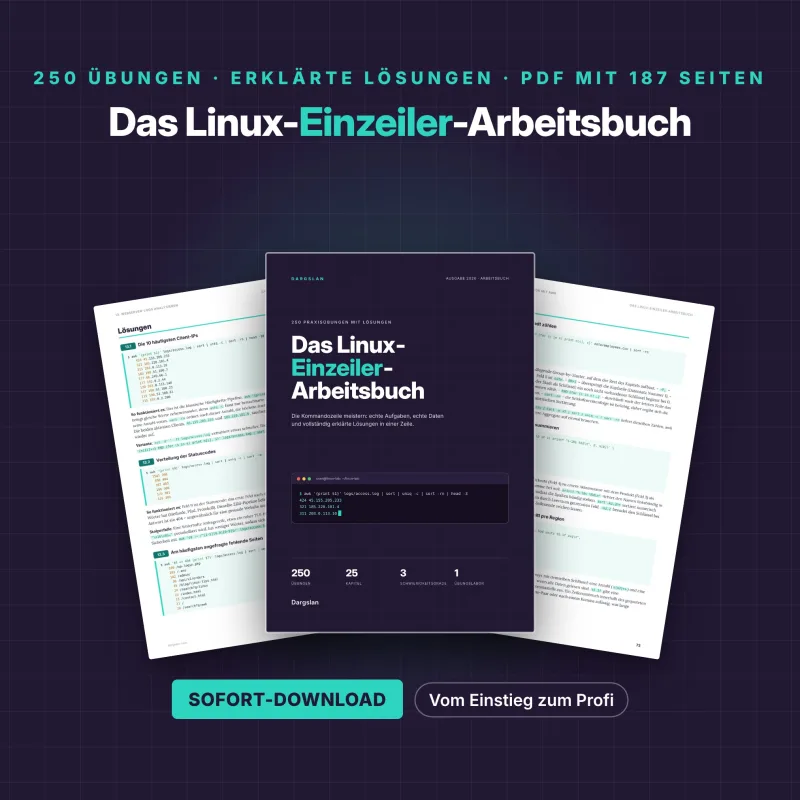 Das Linux-Einzeiler-Arbeitsbuch – Praxisbuch mit Linux-Befehlen, Terminal-Übungen und Beispielseiten