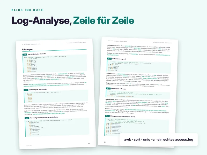 Linux-Log-Analyse Schritt für Schritt mit Terminal-Befehlen, Beispielen und Lösungen
