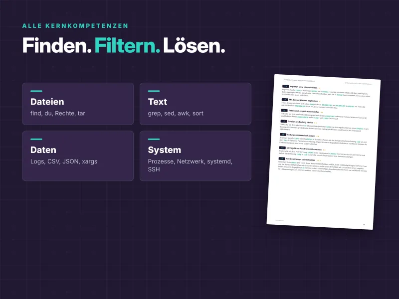 Linux-Kommandozeile meistern: Dateien finden, Texte filtern, Daten verarbeiten und Systemaufgaben lösen