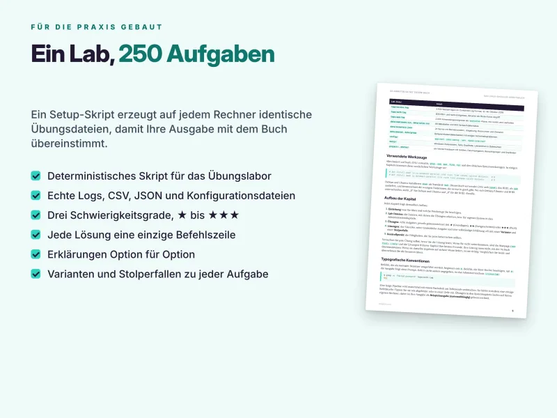 Linux-Einzeiler-Übungen für Einsteiger und Fortgeschrittene mit verständlichen Aufgaben und Beispielen