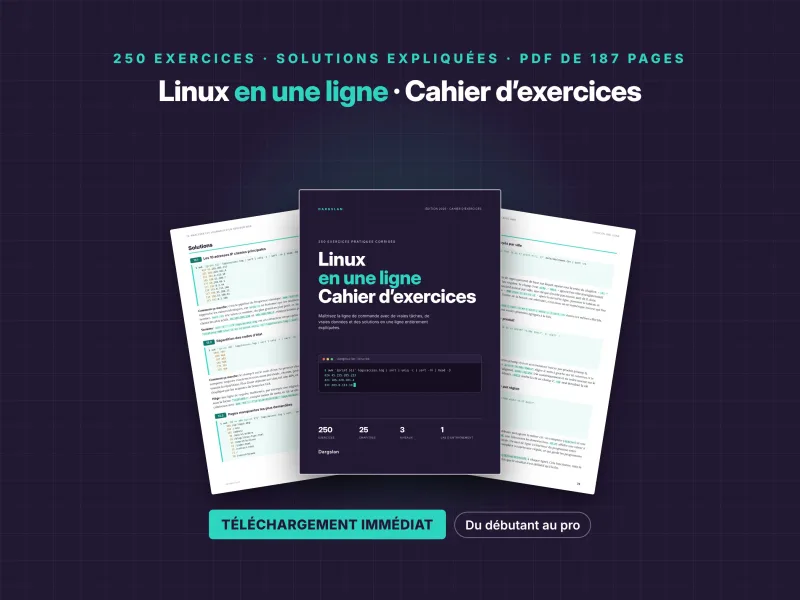 Cahier d’exercices Linux avec 250 exercices corrigés, 25 chapitres et commandes Linux en une ligne