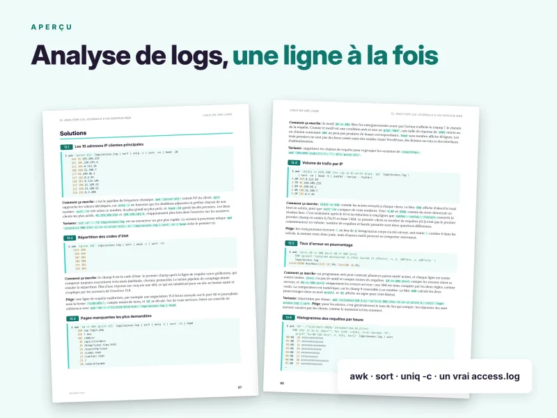 Analyse de logs Linux étape par étape avec exemples de commandes, exercices et solutions expliquées