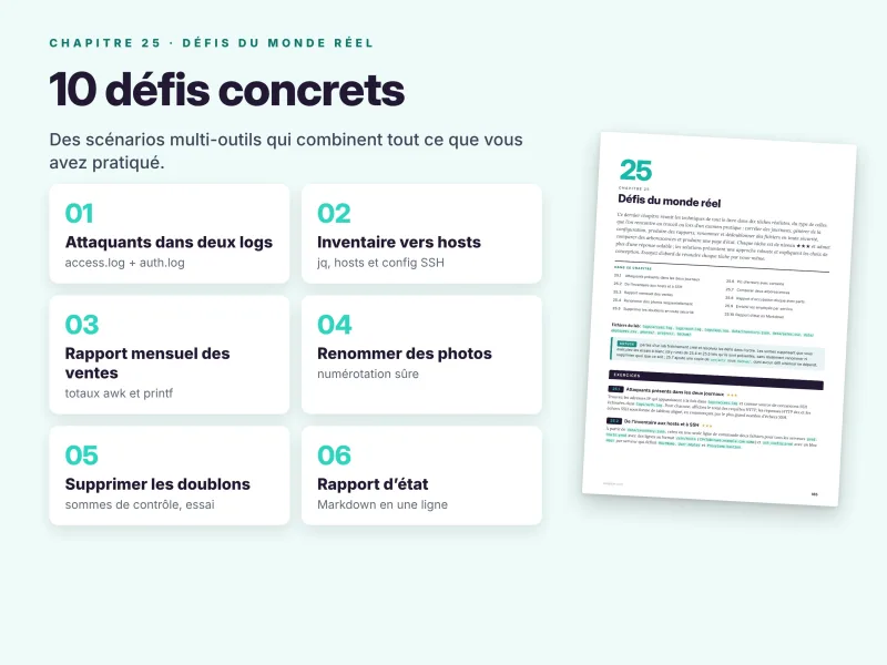 Dix défis Linux pratiques : analyse de logs, inventaire réseau, rapports système et automatisation