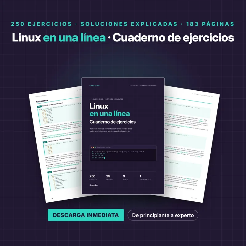 Linux en una línea – Cuaderno de ejercicios con comandos Linux, ejemplos prácticos y páginas interiores