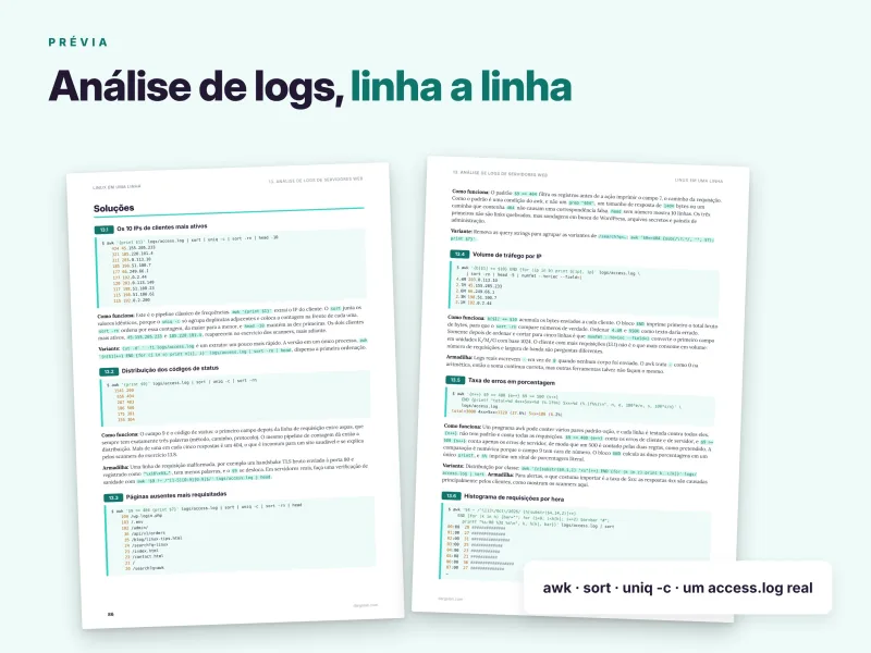 Análise de logs no Linux passo a passo com comandos awk, sort e uniq e exemplos práticos