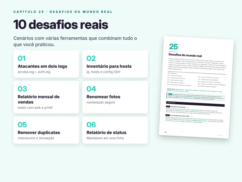Dez desafios reais de Linux sobre análise de logs, inventário de hosts e automação de tarefas