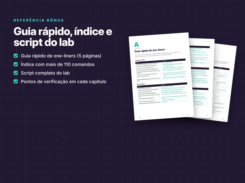 Guia rápido de comandos Linux com índice de mais de 110 comandos e scripts de laboratório