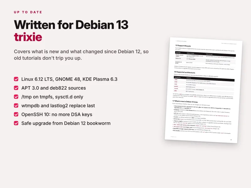 Debian 13 Trixie features explained, including Linux kernel 6.12 LTS, APT 3.0, systemd and package management