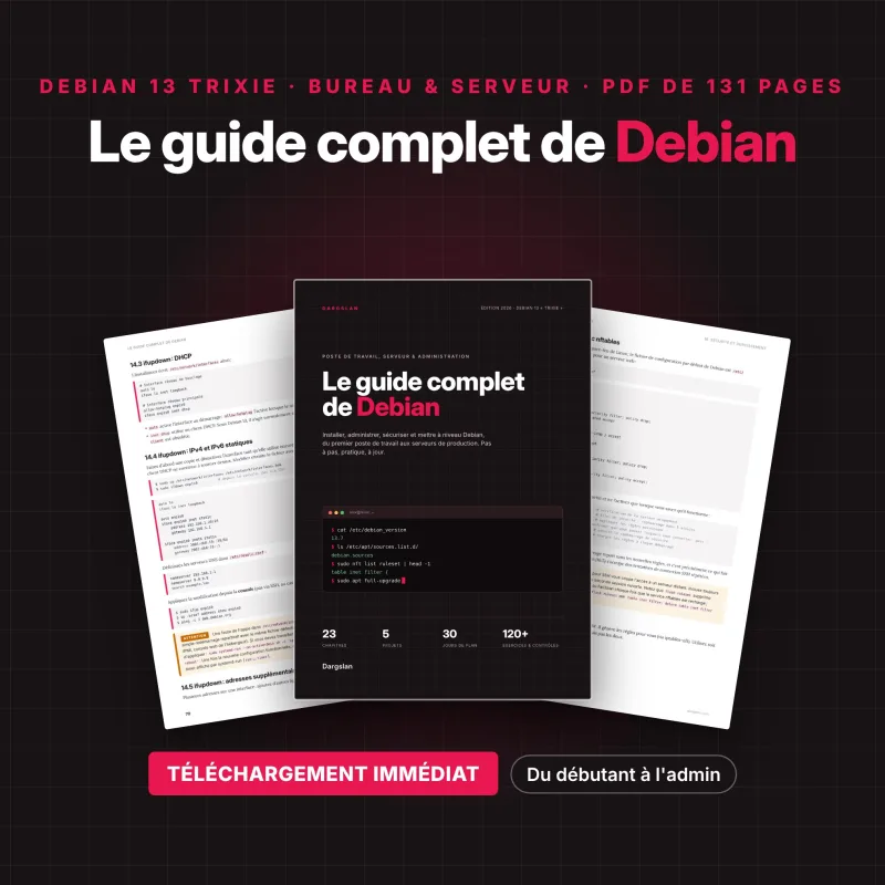 Le guide complet de Debian – Manuel pratique Debian 13 Trixie avec exemples de commandes Linux et pages intérieures