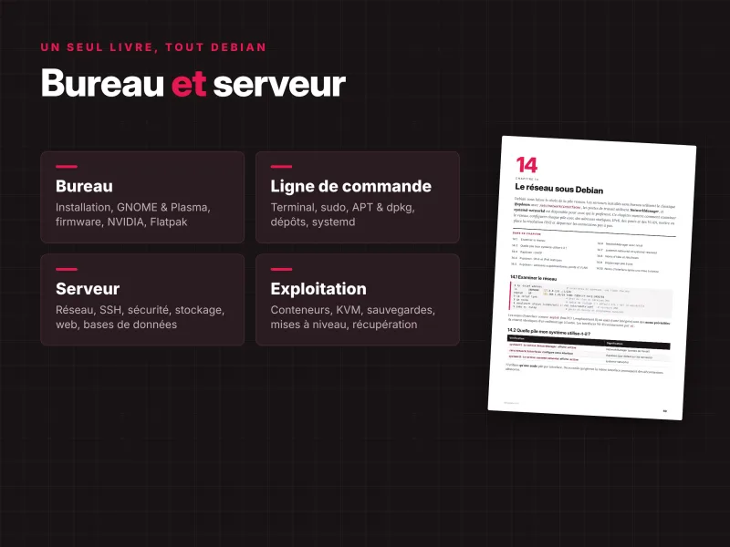 Administration Debian Linux pour bureau et serveur avec GNOME, KDE Plasma, réseau, sécurité et maintenance système