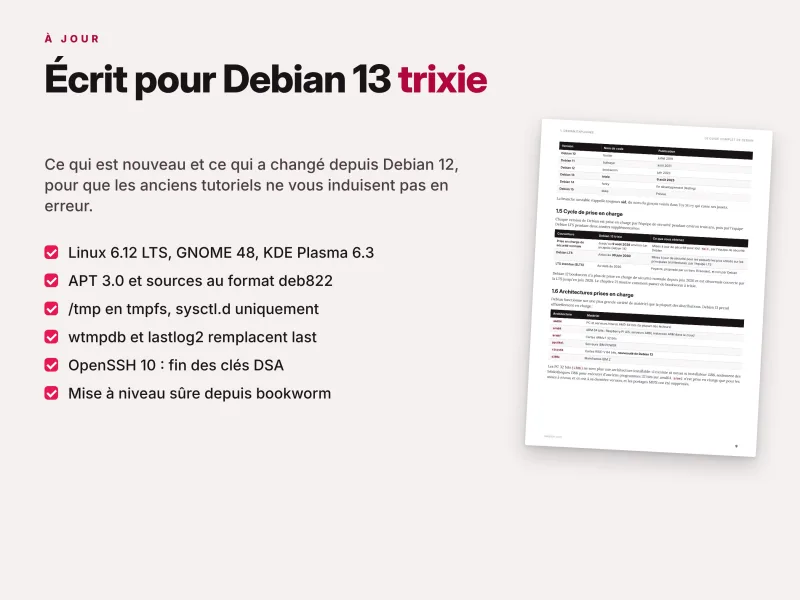Nouveautés de Debian 13 Trixie : noyau Linux 6.12 LTS, APT 3.0, systemd et environnements de bureau