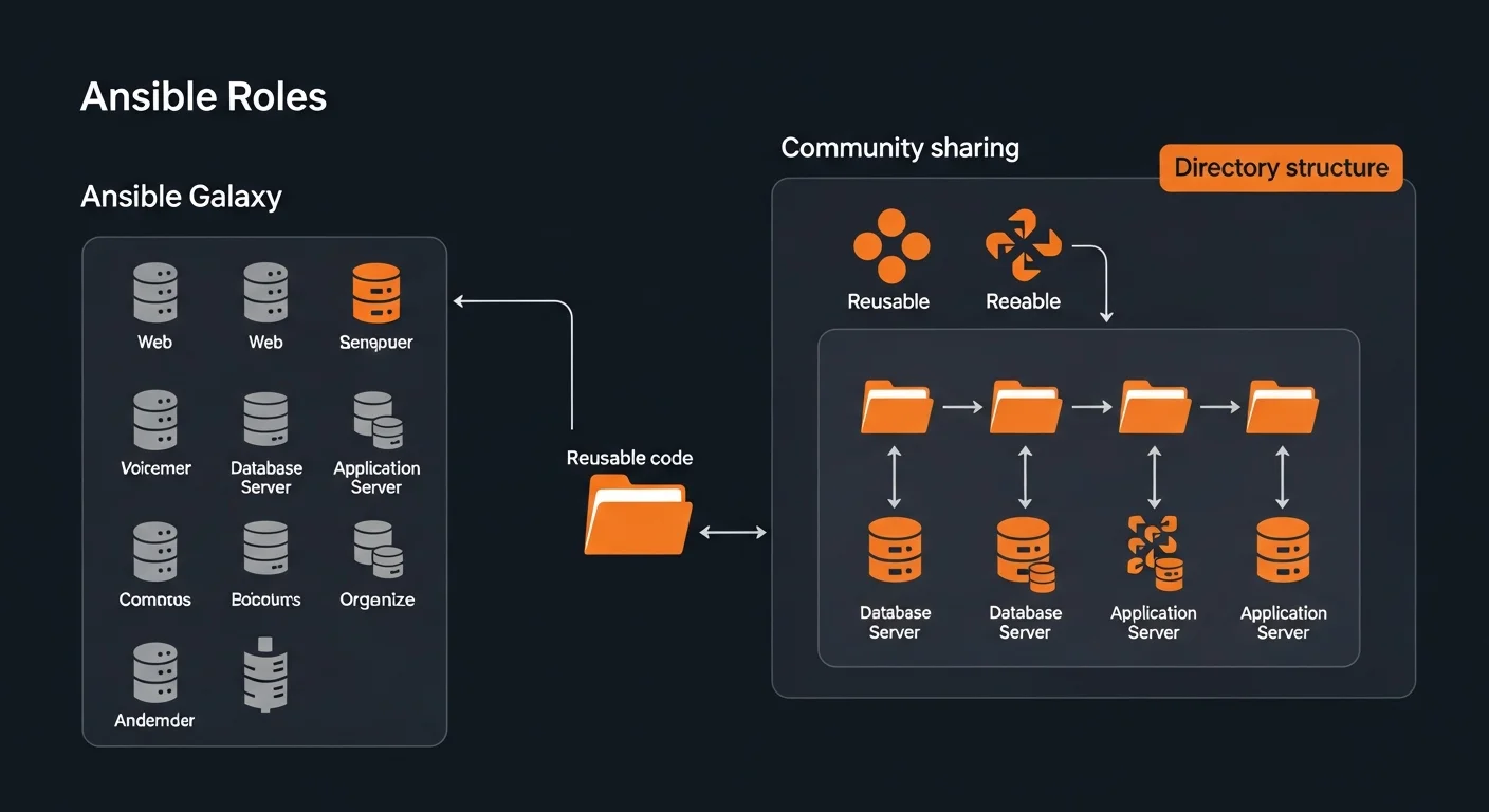 Ansible roles and Galaxy ecosystem showing reusable automation components