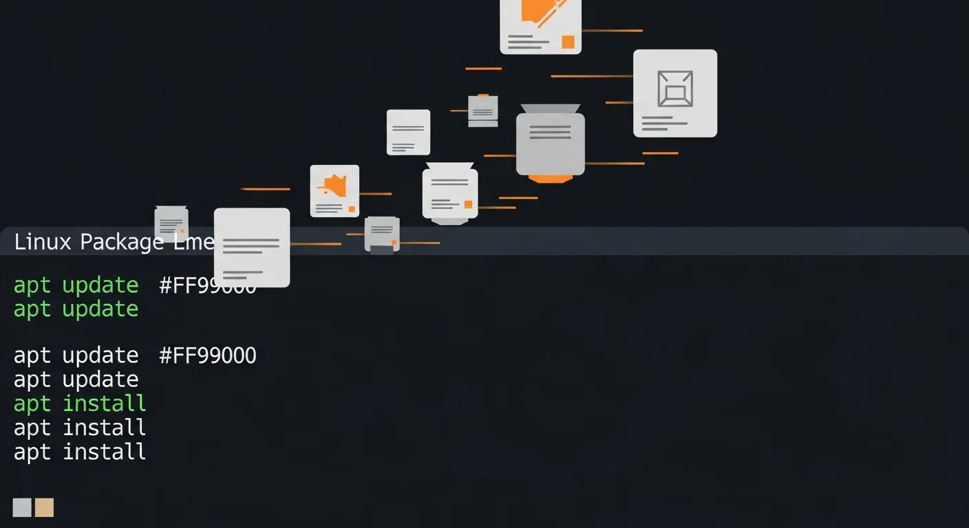 Debian APT package management showing terminal with commands