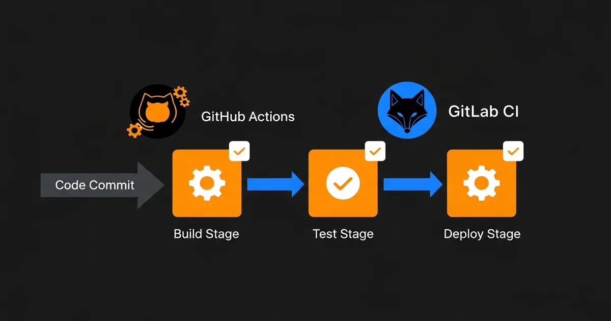 CI/CD pipeline visualization showing automated build, test, and deploy stages