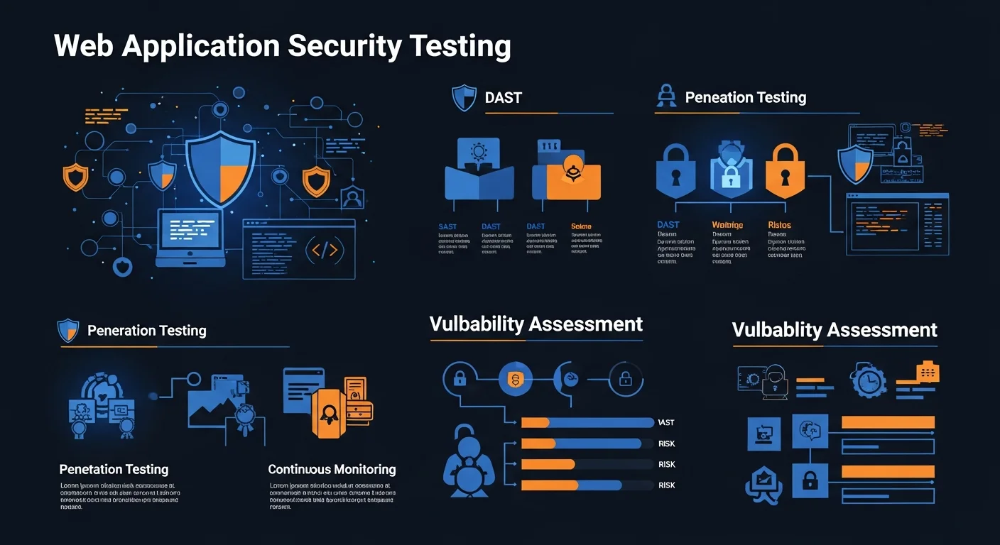 Web application security testing visualization showing vulnerability assessment and code analysis