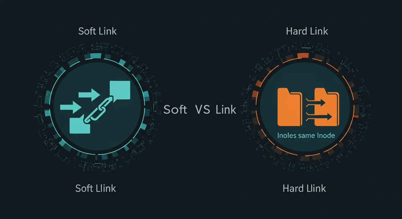 Diagram showing how soft links and hard links connect to inodes differently