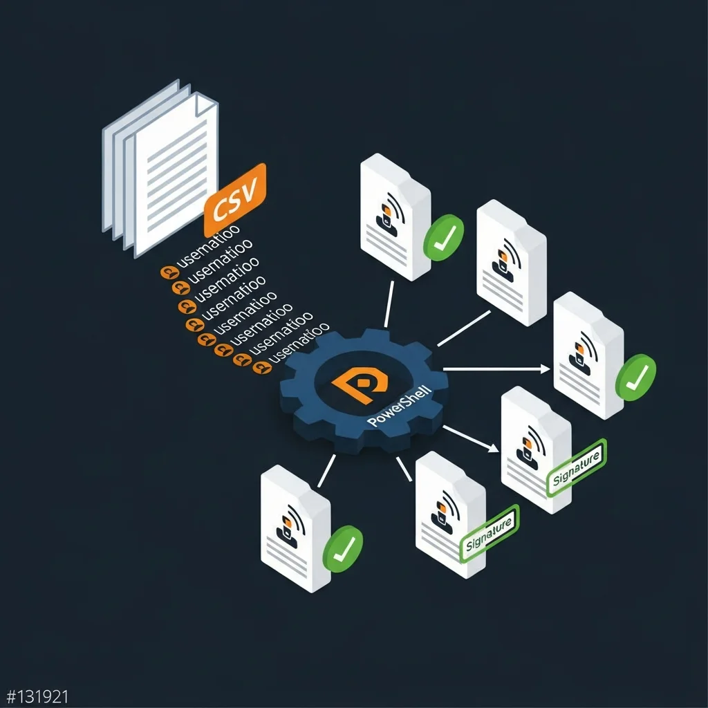 CSV plus template plus PowerShell loop plus rdpsign workflow diagram