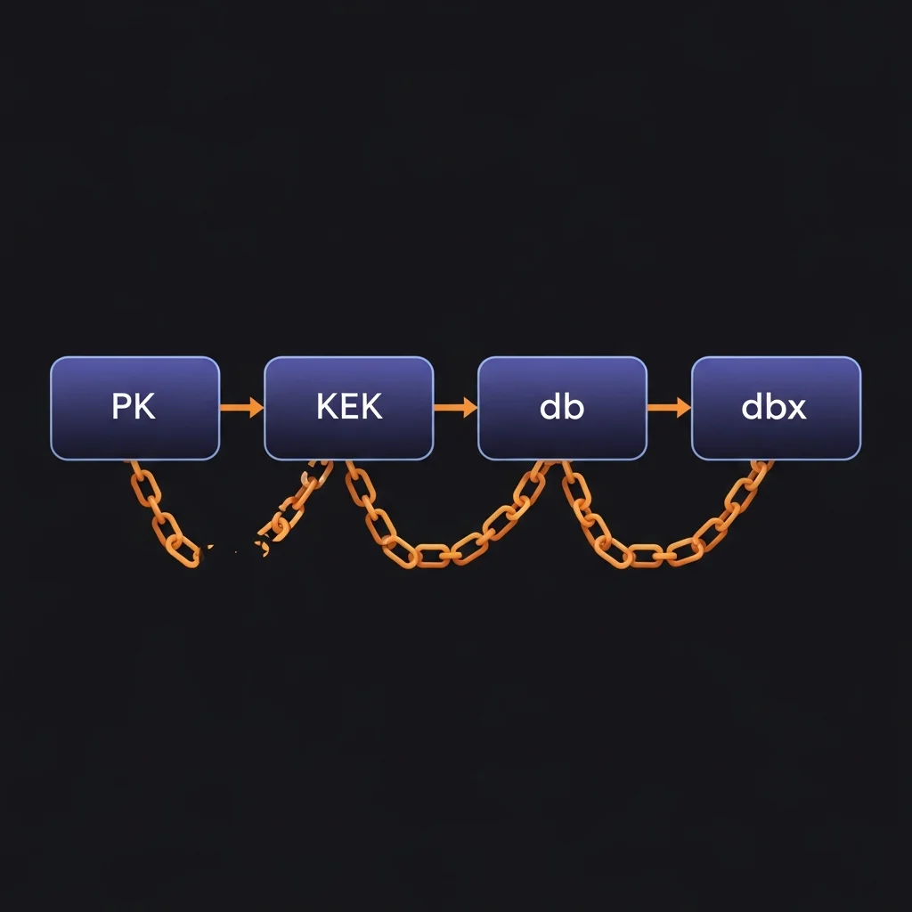 UEFI key store layers PK KEK db dbx diagram