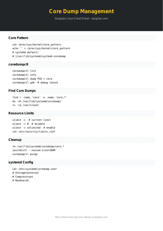Core Dump Management Cheat Sheet