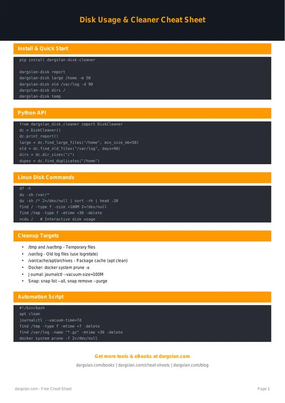 Disk Usage & Cleaner Cheat Sheet