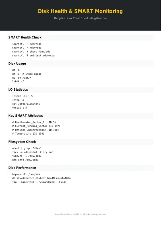 Disk Health and SMART Monitoring Cheat Sheet