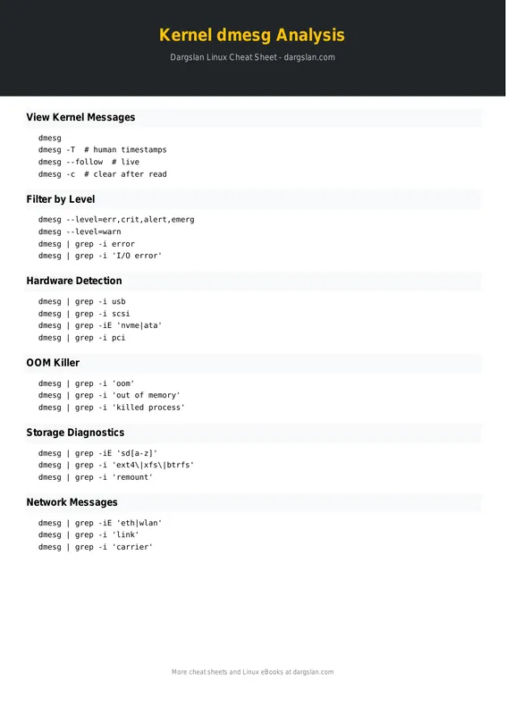 Kernel dmesg Analysis Cheat Sheet