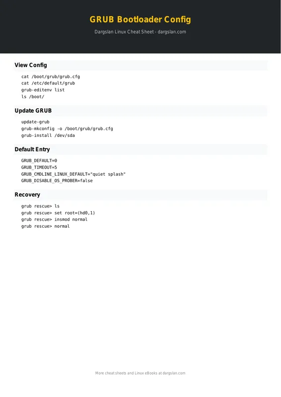 GRUB Bootloader Configuration Cheat Sheet