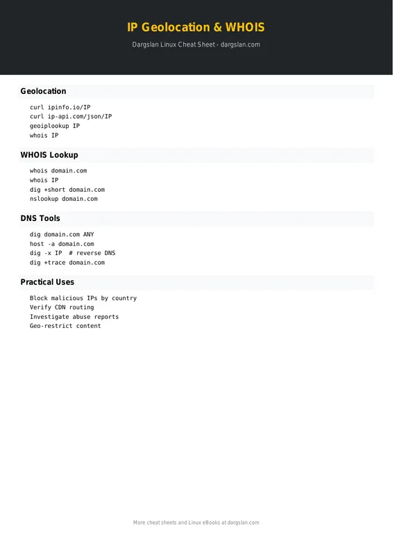 IP Geolocation & WHOIS Cheat Sheet