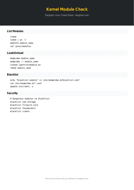 Kernel Module & Modprobe Check Cheat Sheet