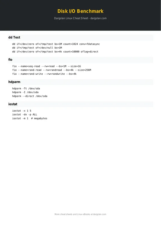 Linux Disk I/O Benchmark Cheat Sheet