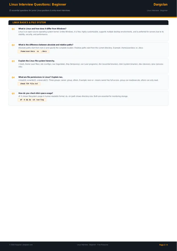 Linux Interview Questions - Beginner Level Cheat Sheet