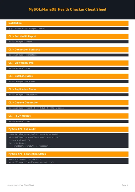 MySQL/MariaDB Health Checker Cheat Sheet
