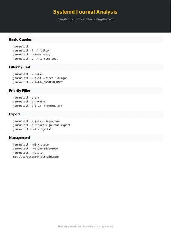 Systemd Journal Log Analysis Cheat Sheet