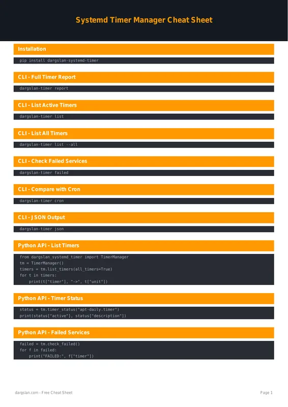 Systemd Timer Manager Cheat Sheet