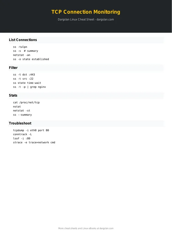 TCP Connection Monitoring Cheat Sheet