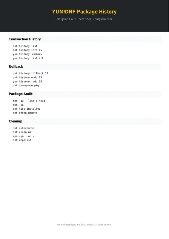 YUM/DNF Package History Cheat Sheet